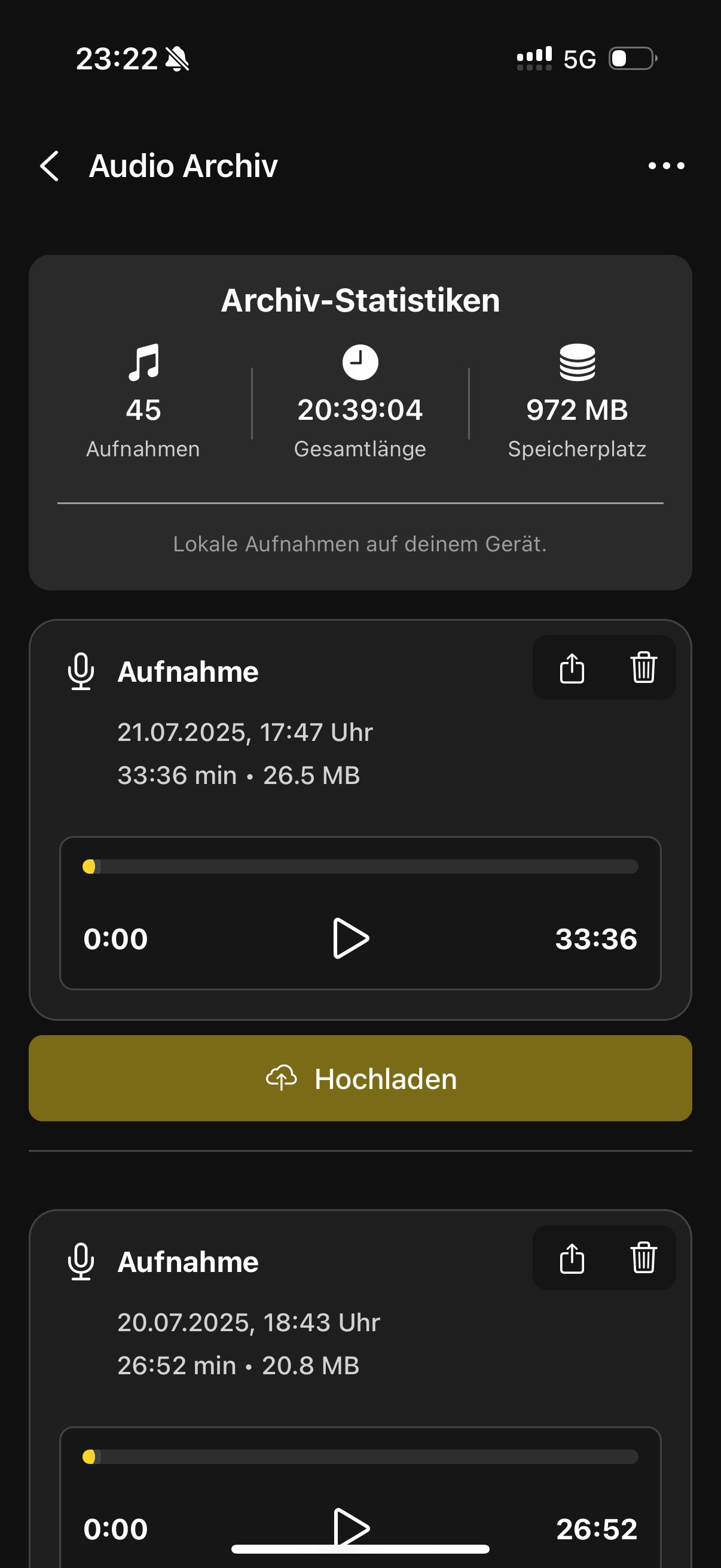 Memoro Audio-Archiv mit 45 Aufnahmen