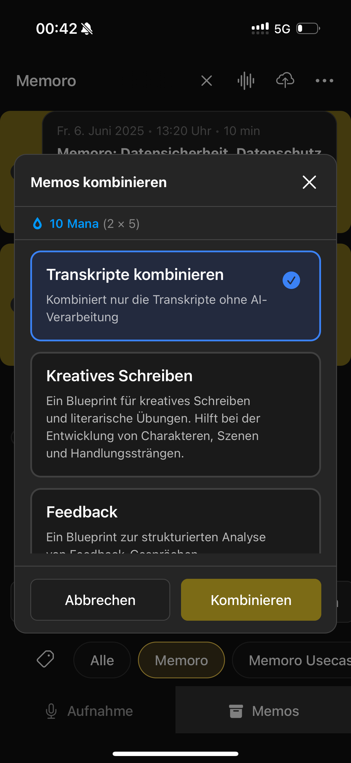 Memo-Kombination Dialog