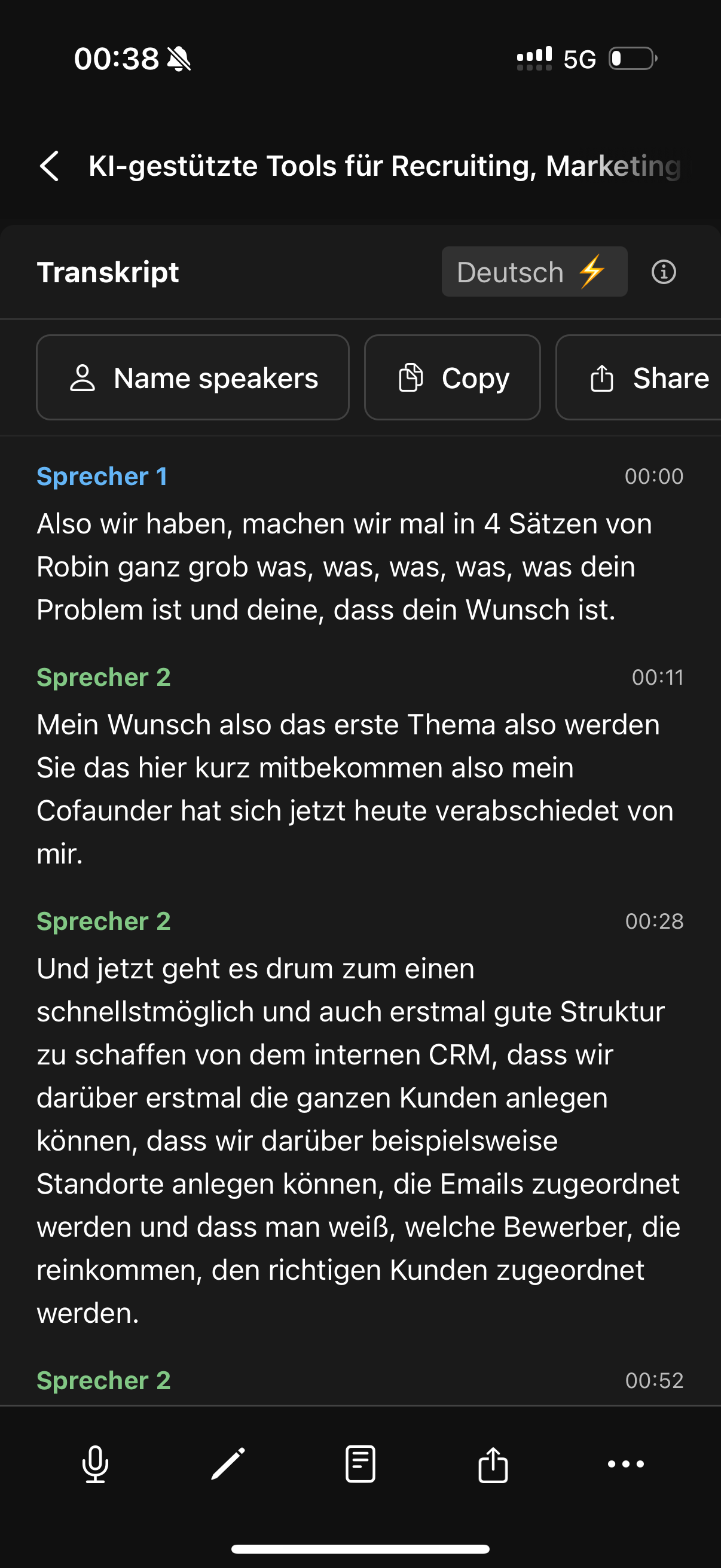 Memoro Transkript-Ansicht